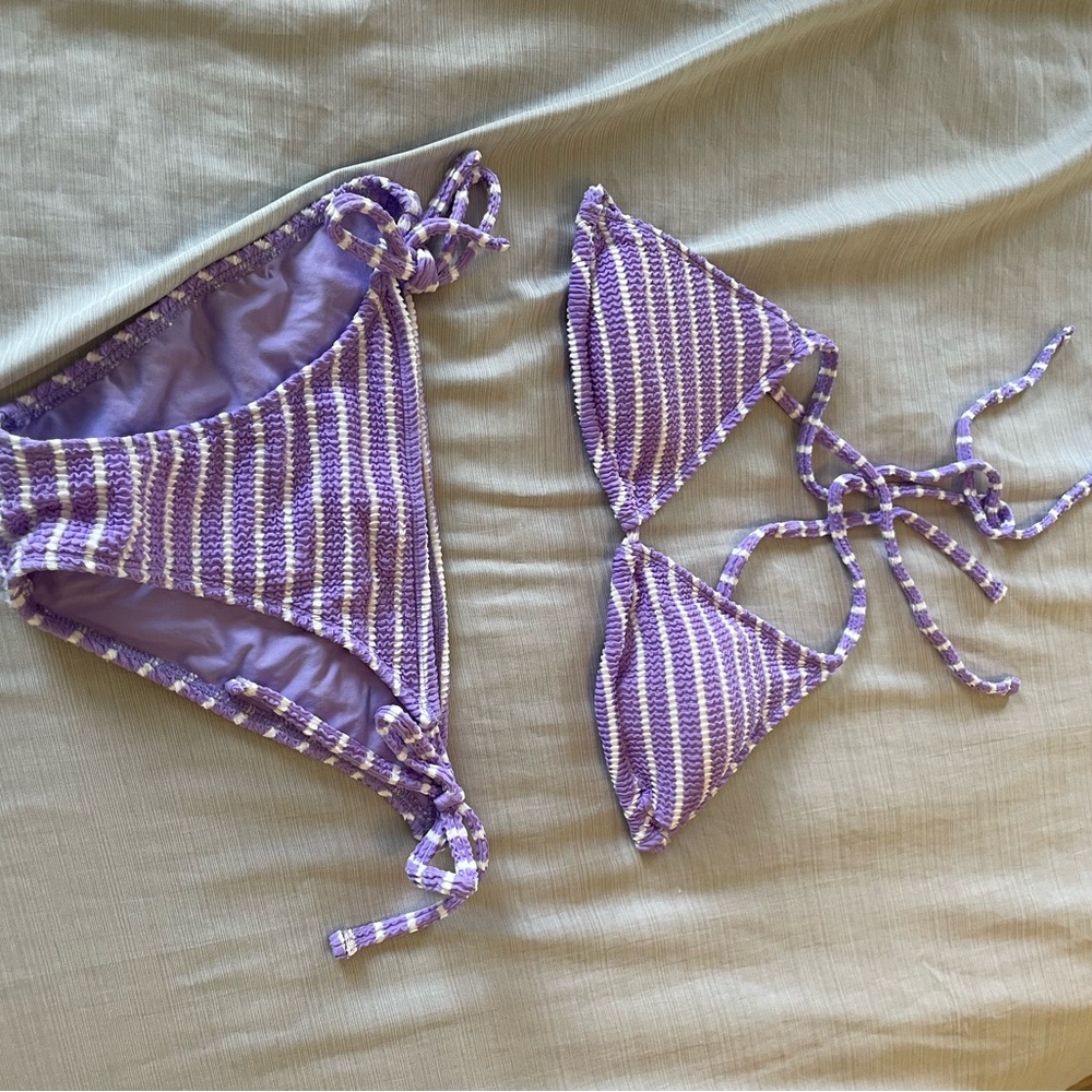 Lucky brand, Purple and White Striped Bikini Set